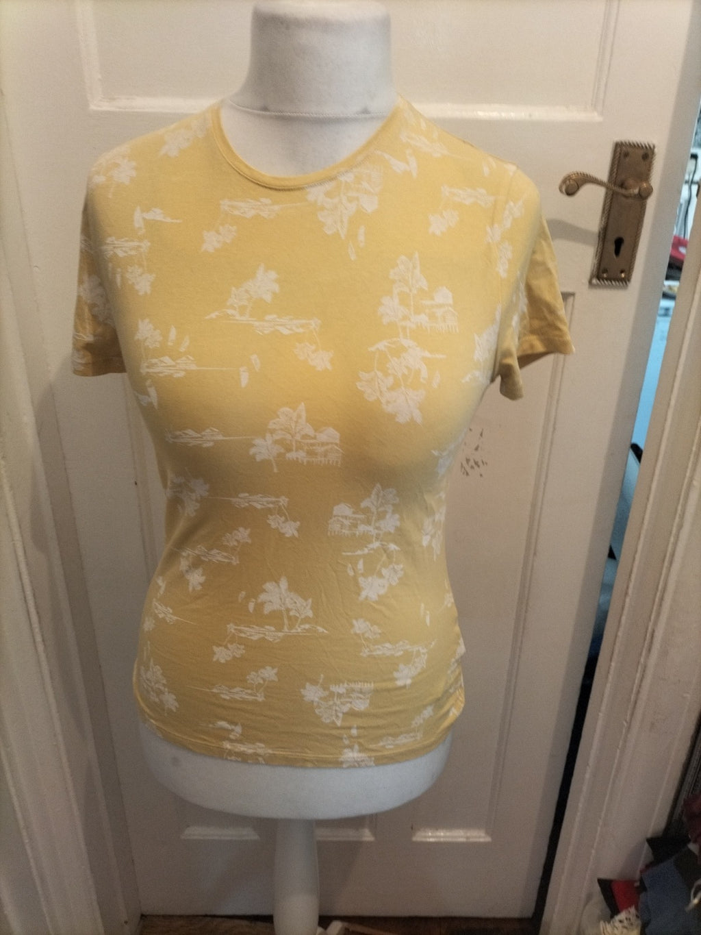 M&S Collection 12 Yellow And White Short Sleeved Blouse