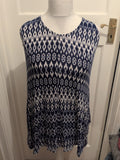 Medium Blue And White Patterned Sleeveless Blouse