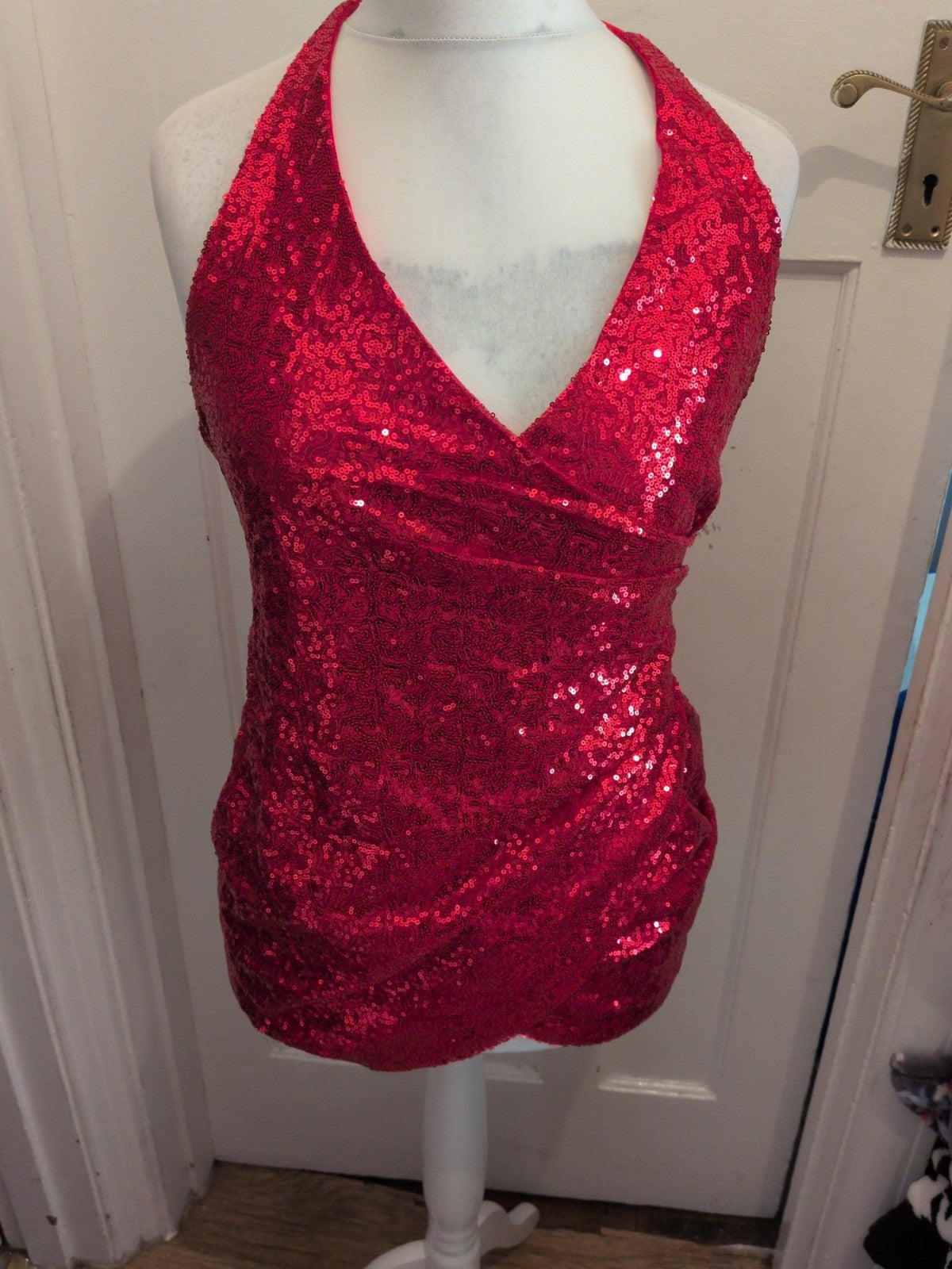 Ladies Size 2XL Red Sequin Sleeveless Layered Top