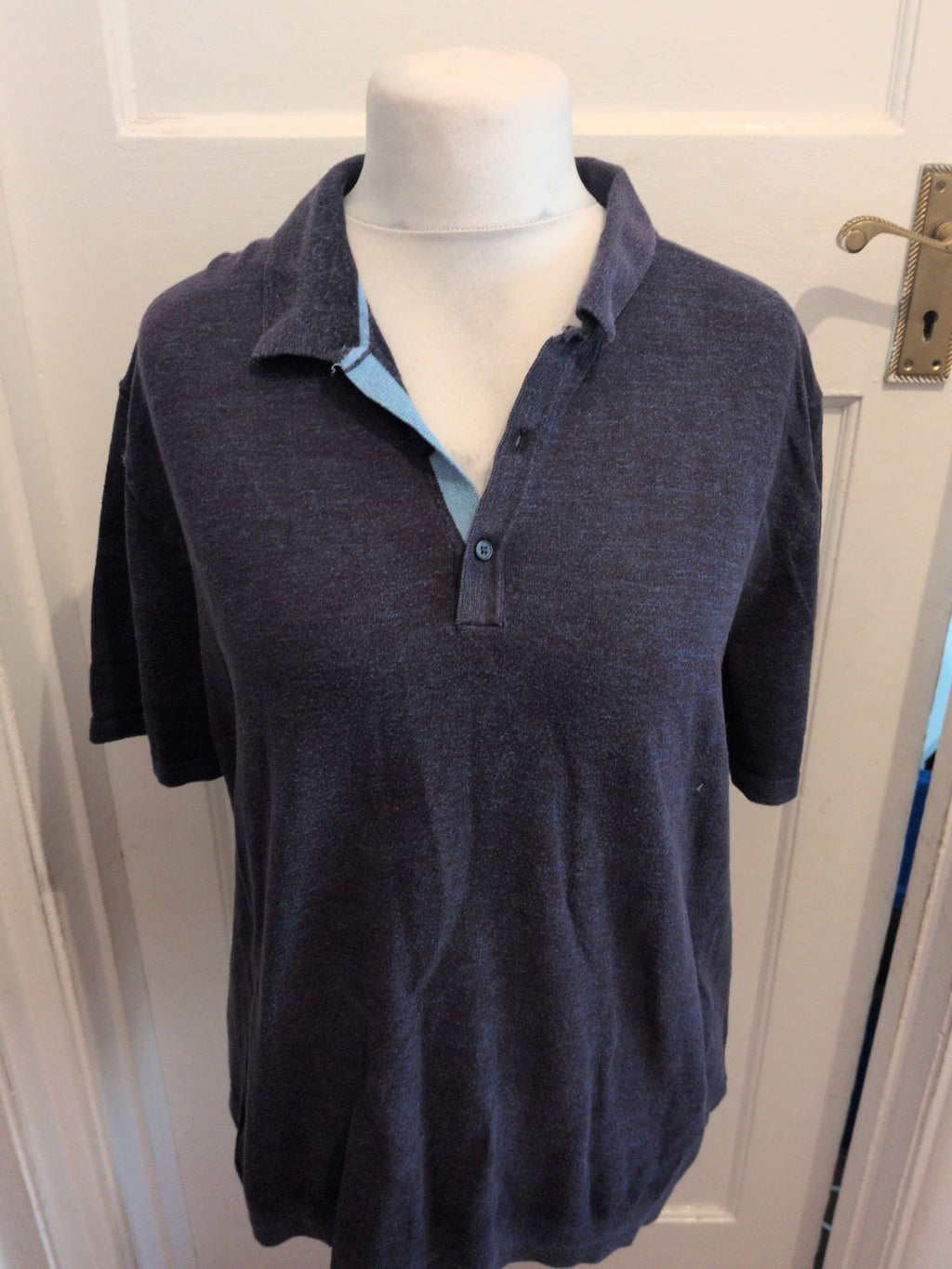 Mens Marks And Spencer Size XL Cotton Rich Blue And Navy Short Sleeve Polo