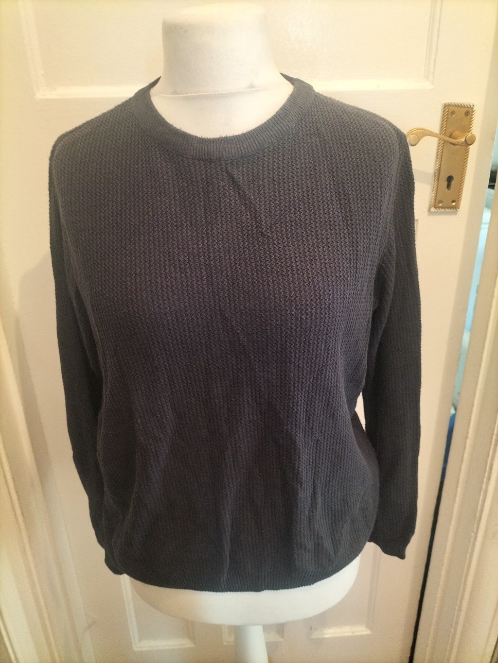 Mens River Island Size Small Navy Long Sleeved Textured Jumper