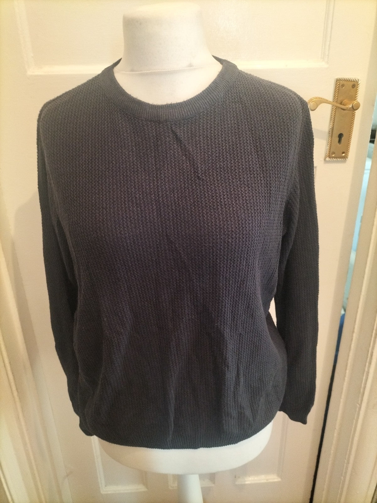Mens River Island Size Small Navy Long Sleeved Textured Jumper