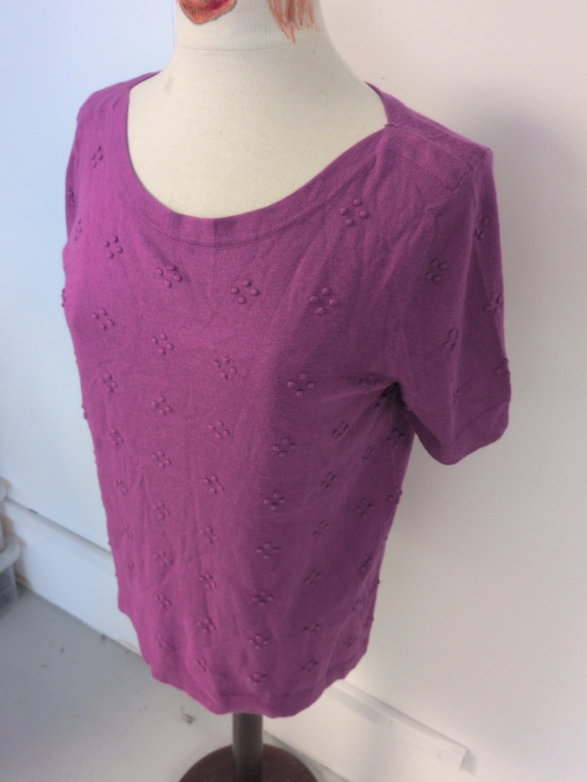 Tu 14 Purple Raised Pattern Short Sleeve Blouse