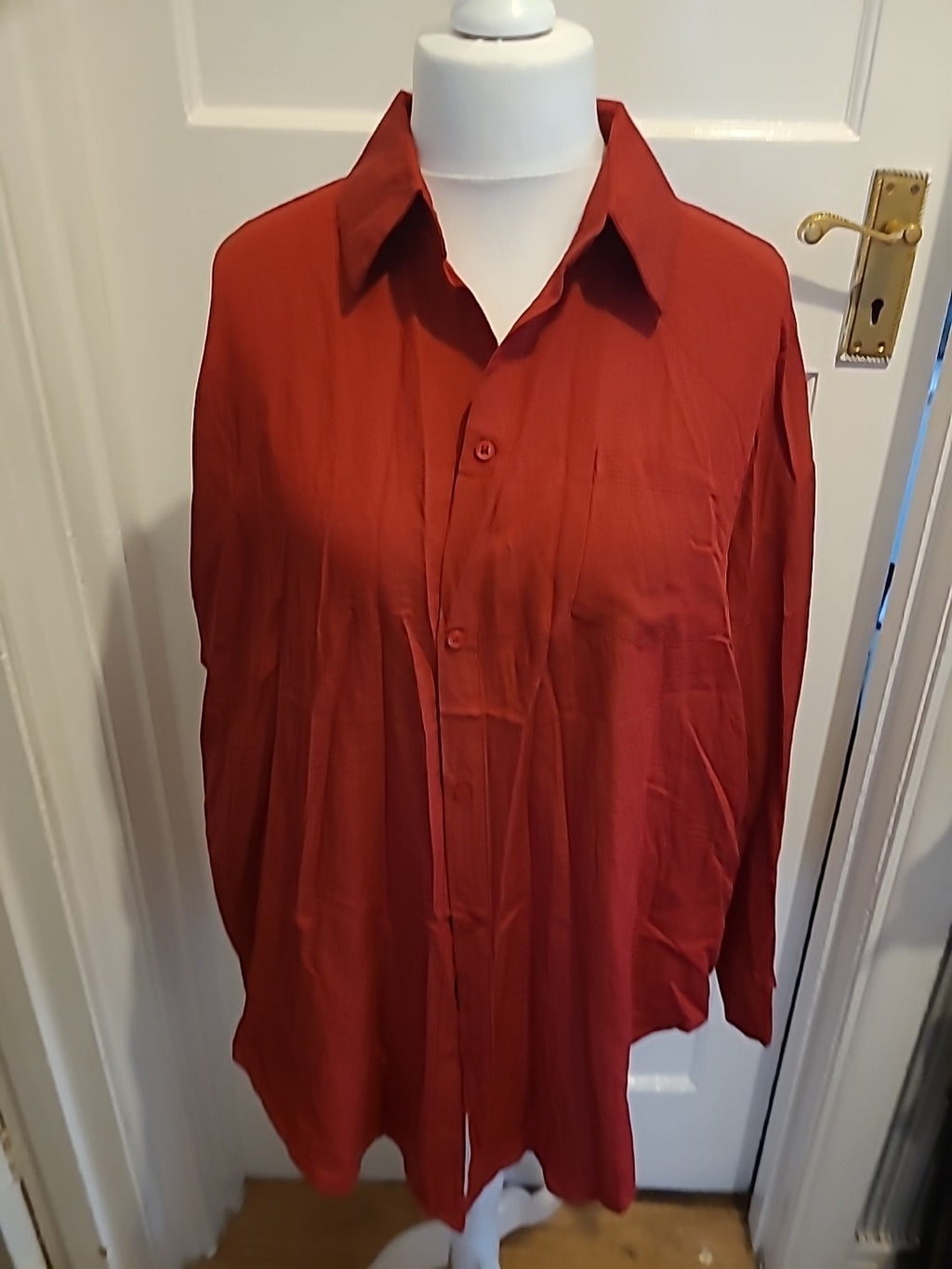 Ladies 3XL 100% Polyester Red Long Sleeve Shirt