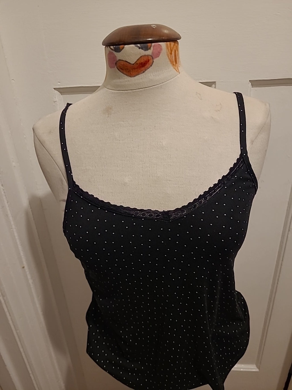 Ladies Primark Size XS Navy Spotted Sleeveless Pyjama Top