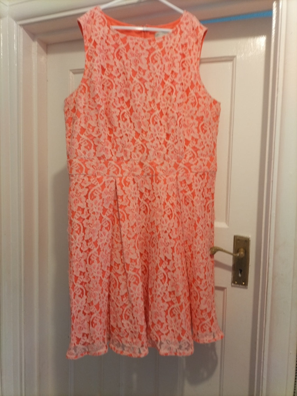 Ladies Marks And Spencer Size 14 Petite Neon Orange Floral Sleeveless Dress