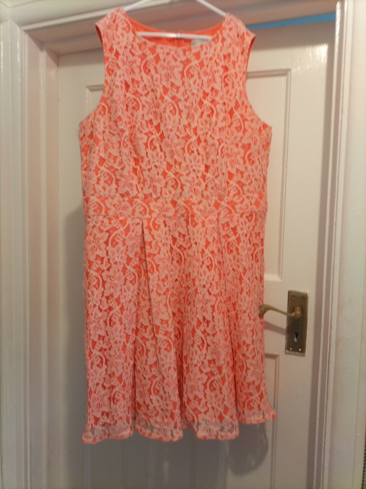 Ladies Marks And Spencer Size 14 Petite Neon Orange Floral Sleeveless Dress