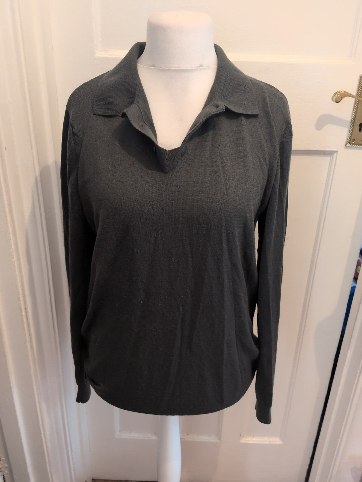 Gap Medium Tall Dark Green Collared Long Sleeve Polo Merino Wool