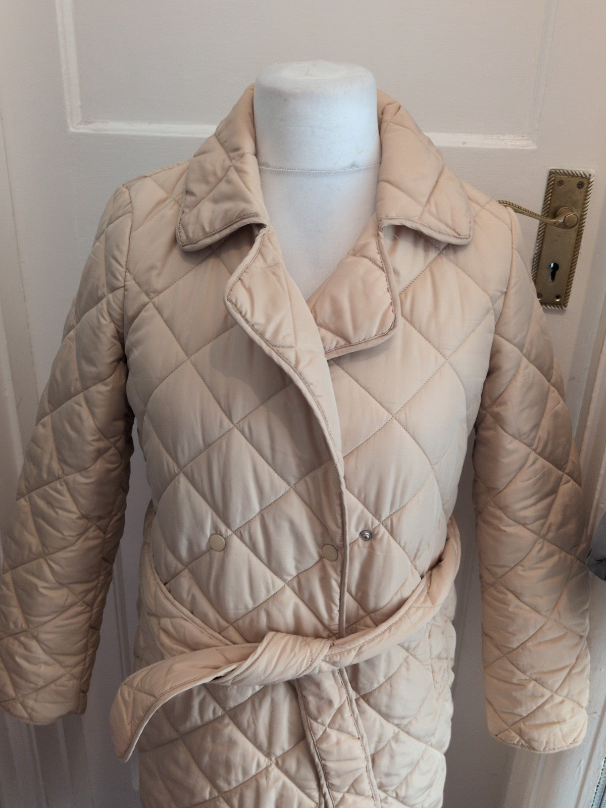 Pieces XS Beige Quilted Jacket With Belt