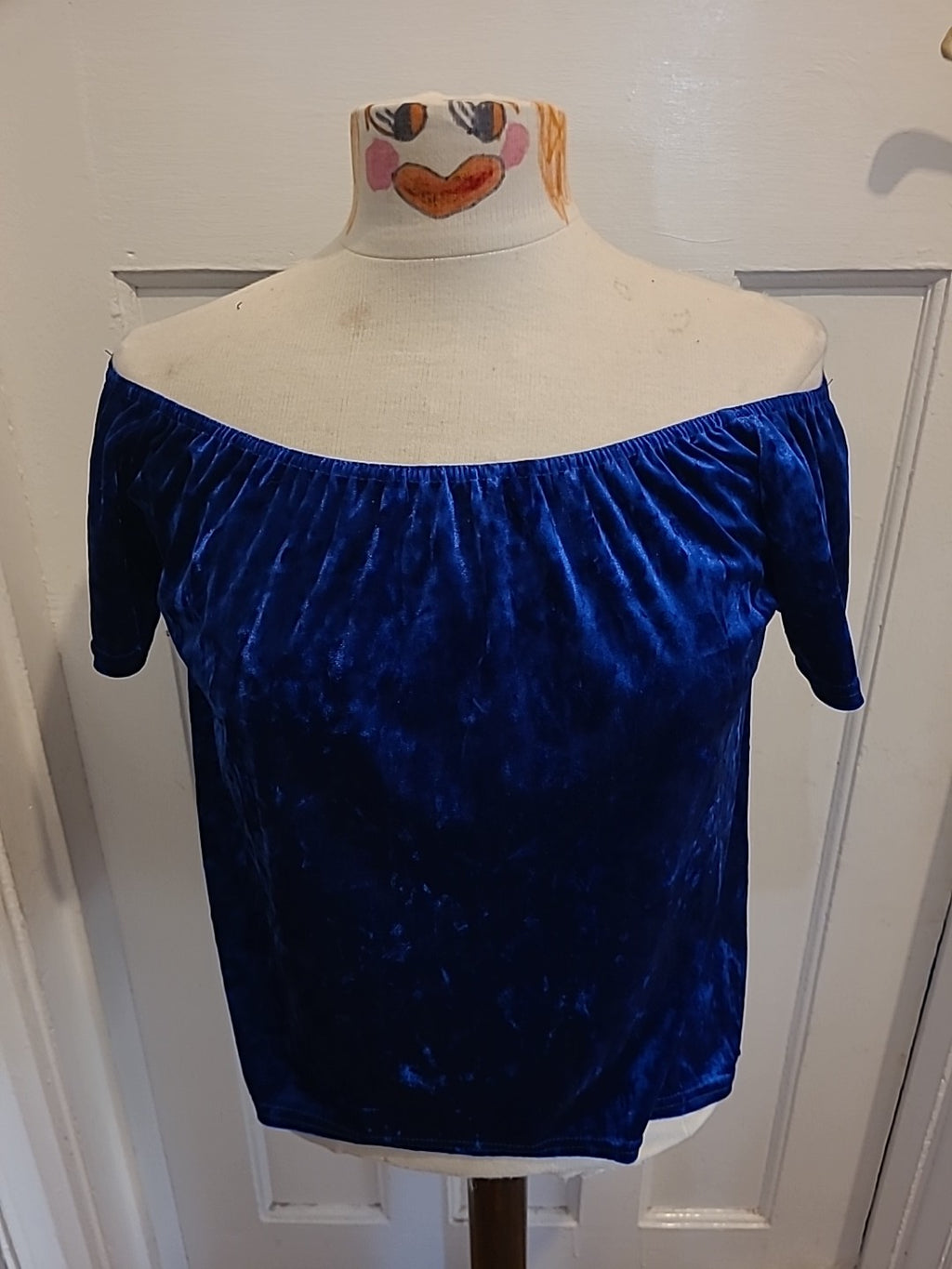 Ladies Quiz Size 10 Metallic Blue Shiny Short Sleeved Tshirt