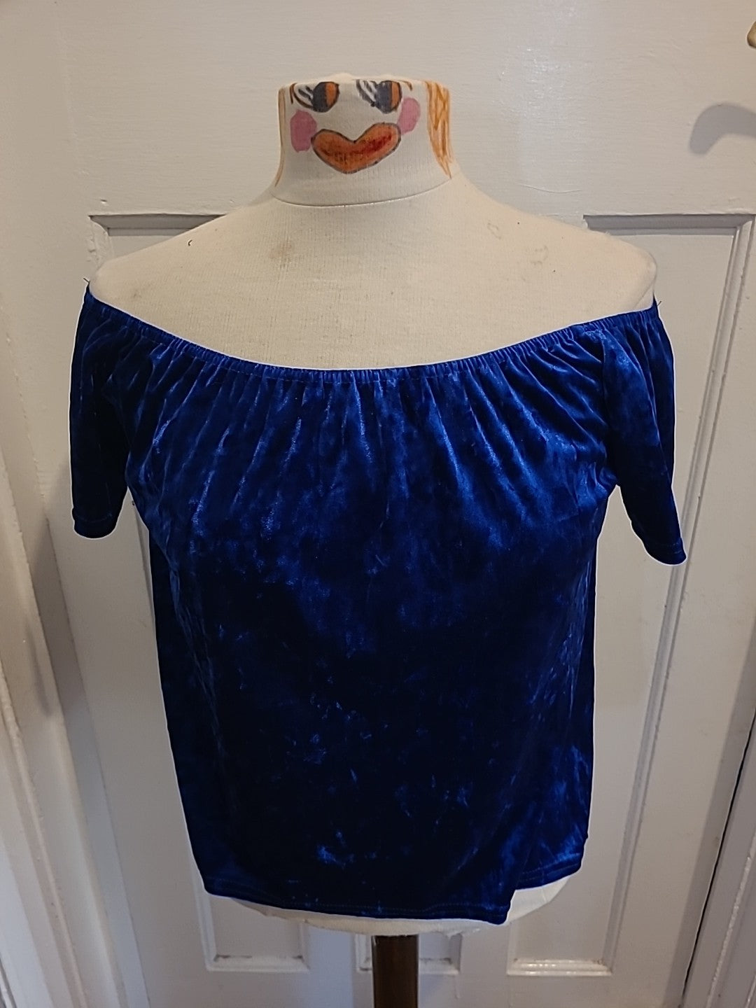 Ladies Quiz Size 10 Metallic Blue Shiny Short Sleeved Tshirt