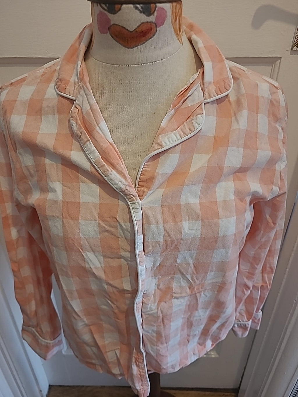 Ladies Always Dreaming Size 8 Peach White Check Pyjama Top