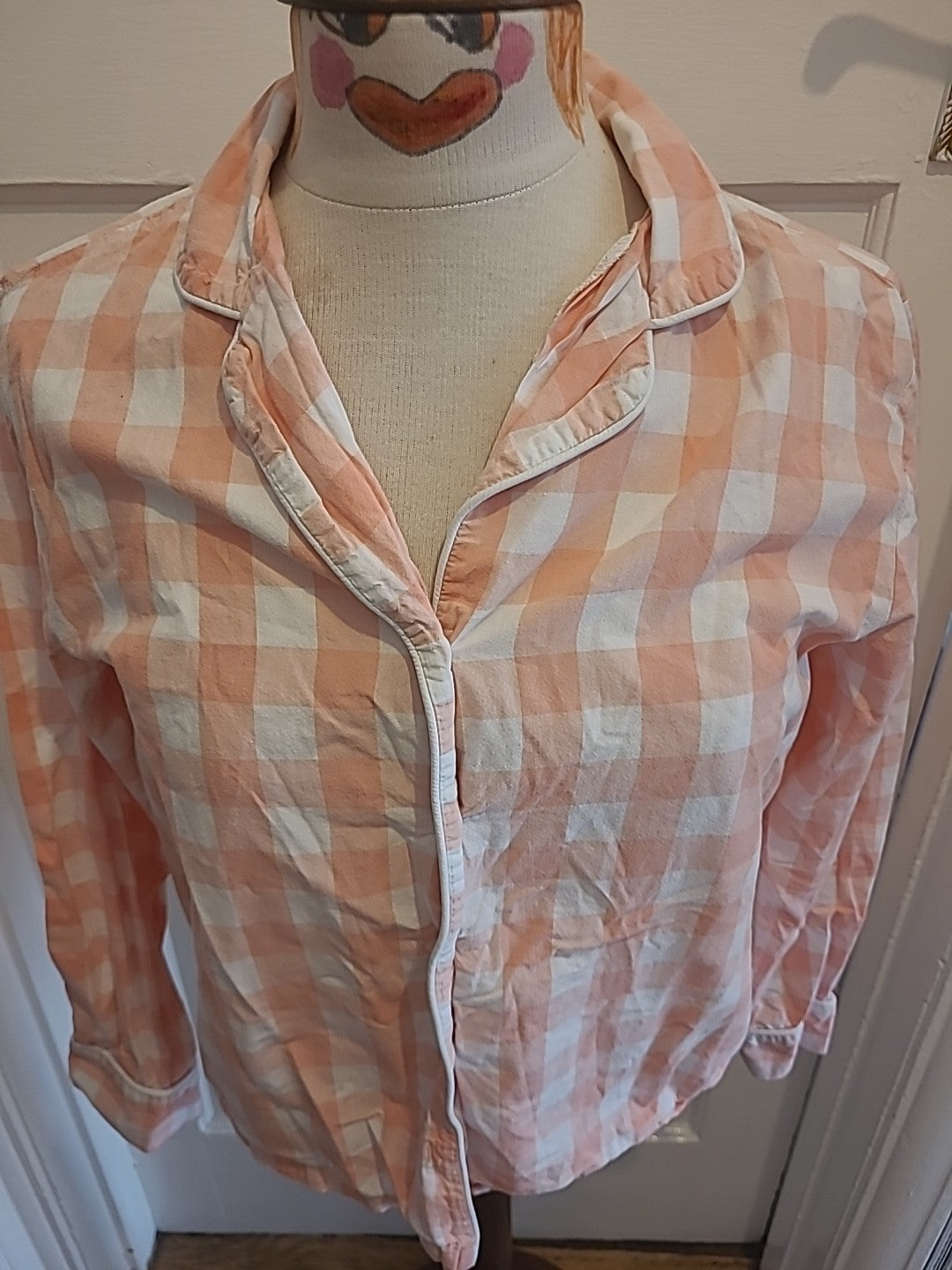 Ladies Always Dreaming Size 8 Peach White Check Pyjama Top