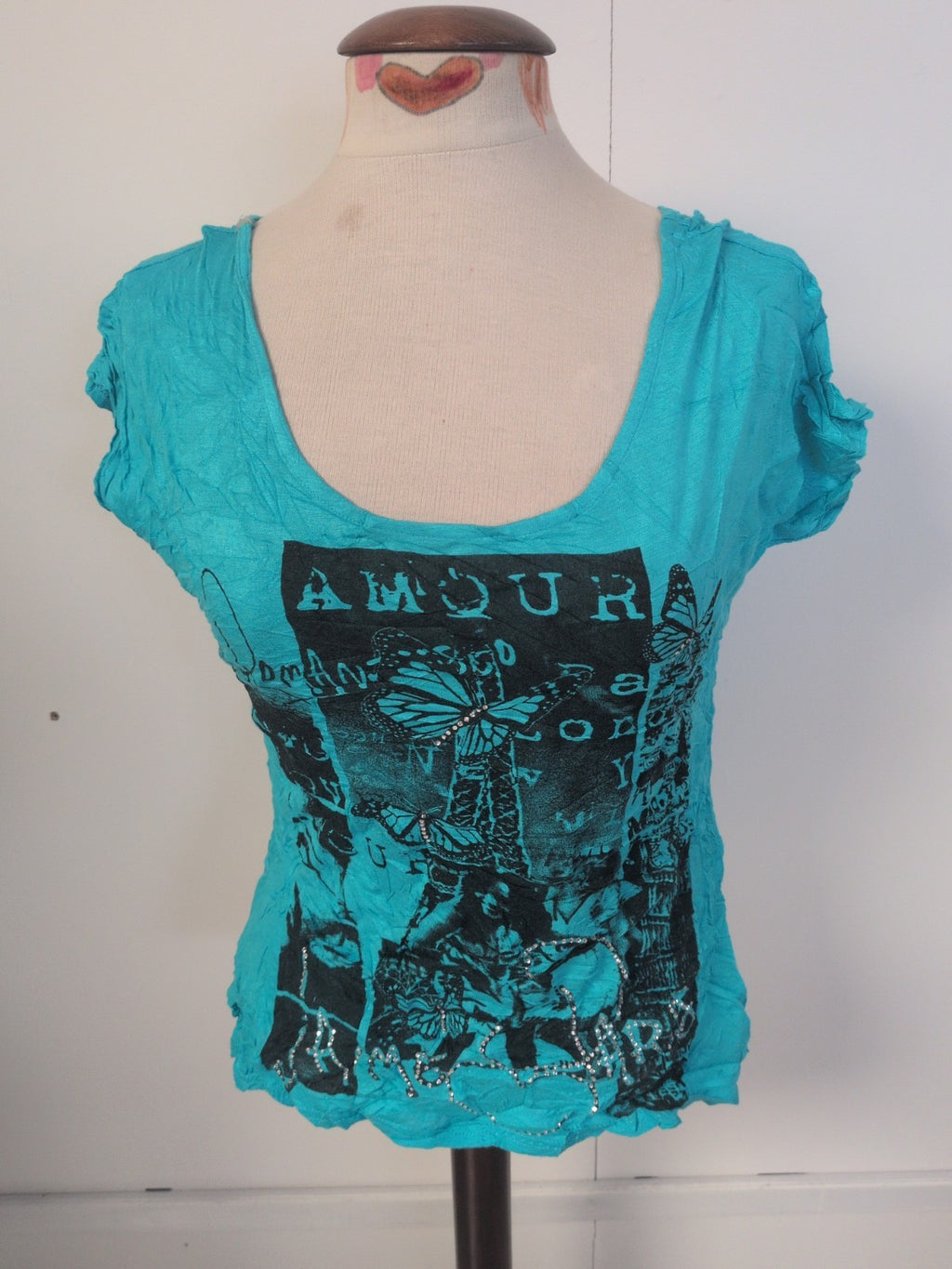 Ladies New Look Size 12 Turquoise Printed Short Sleeve T-shirt