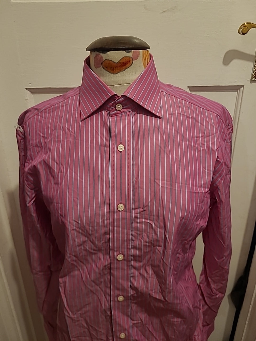 Mens Next Size 15" Pink Blue Striped Long Sleeved Shirt