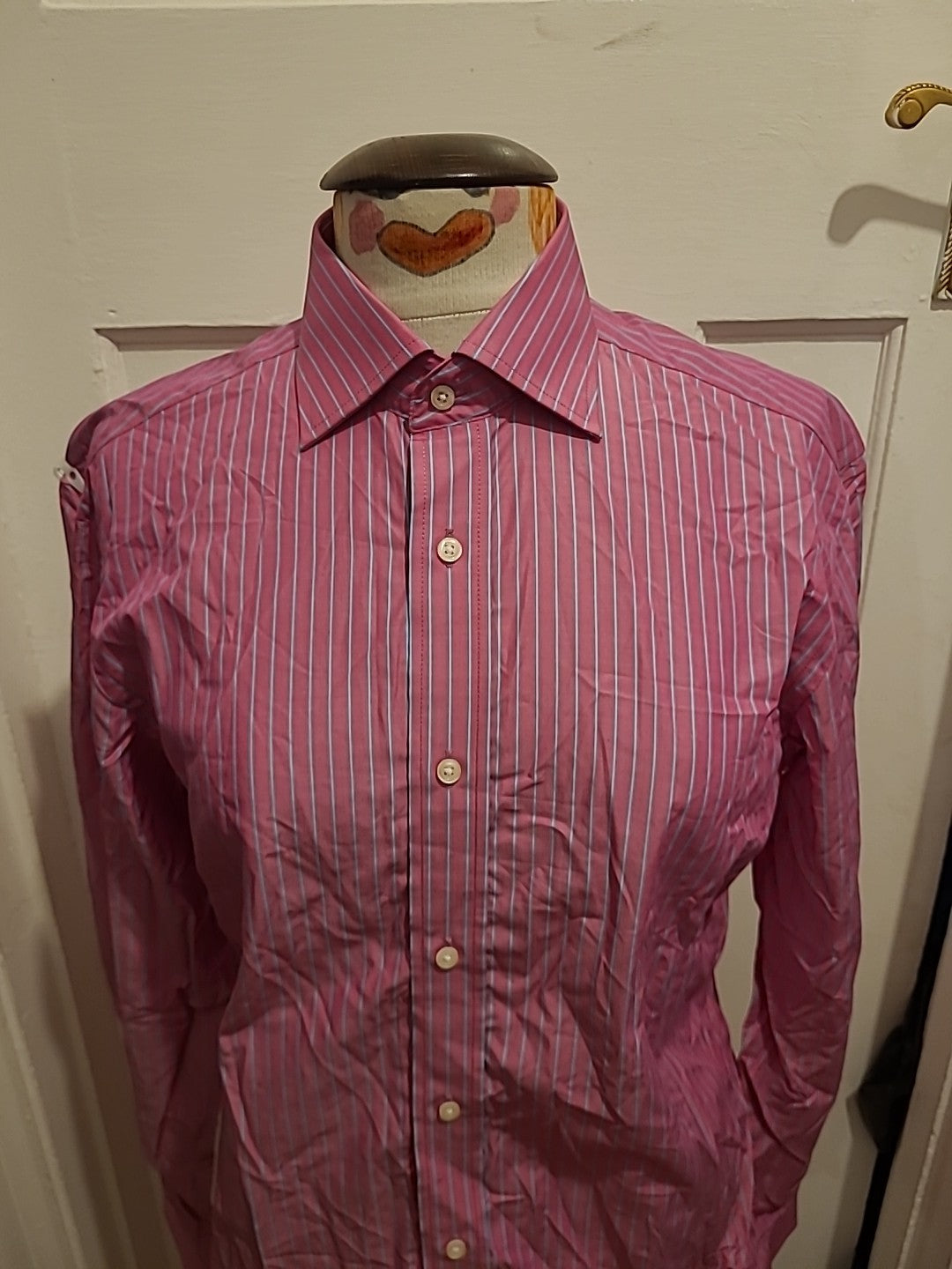 Mens Next Size 15" Pink Blue Striped Long Sleeved Shirt