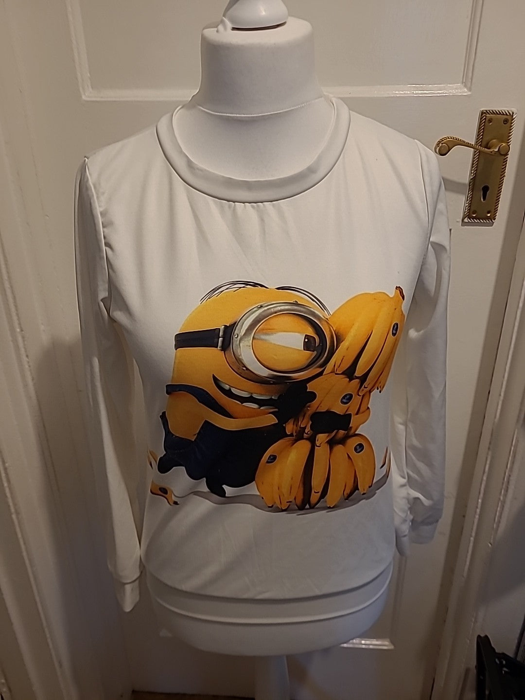 Ladies Medium White Minion Long Sleeved Top