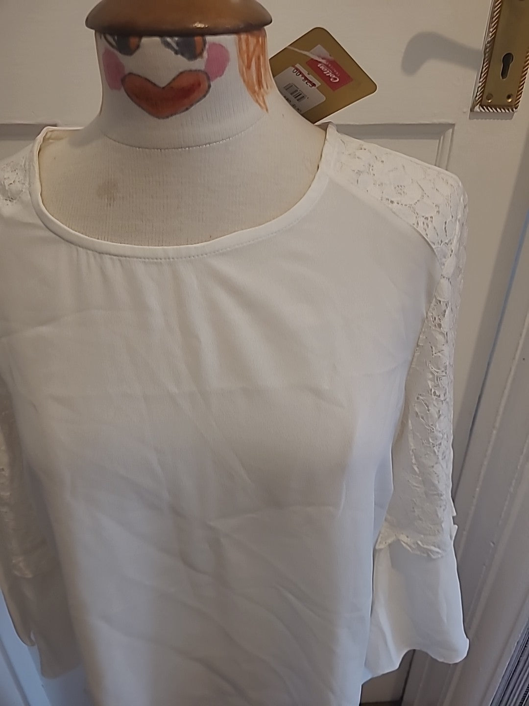 Brand New Ladies Cotton Traders Size 12 Ivory Lace Sleeved Blouse