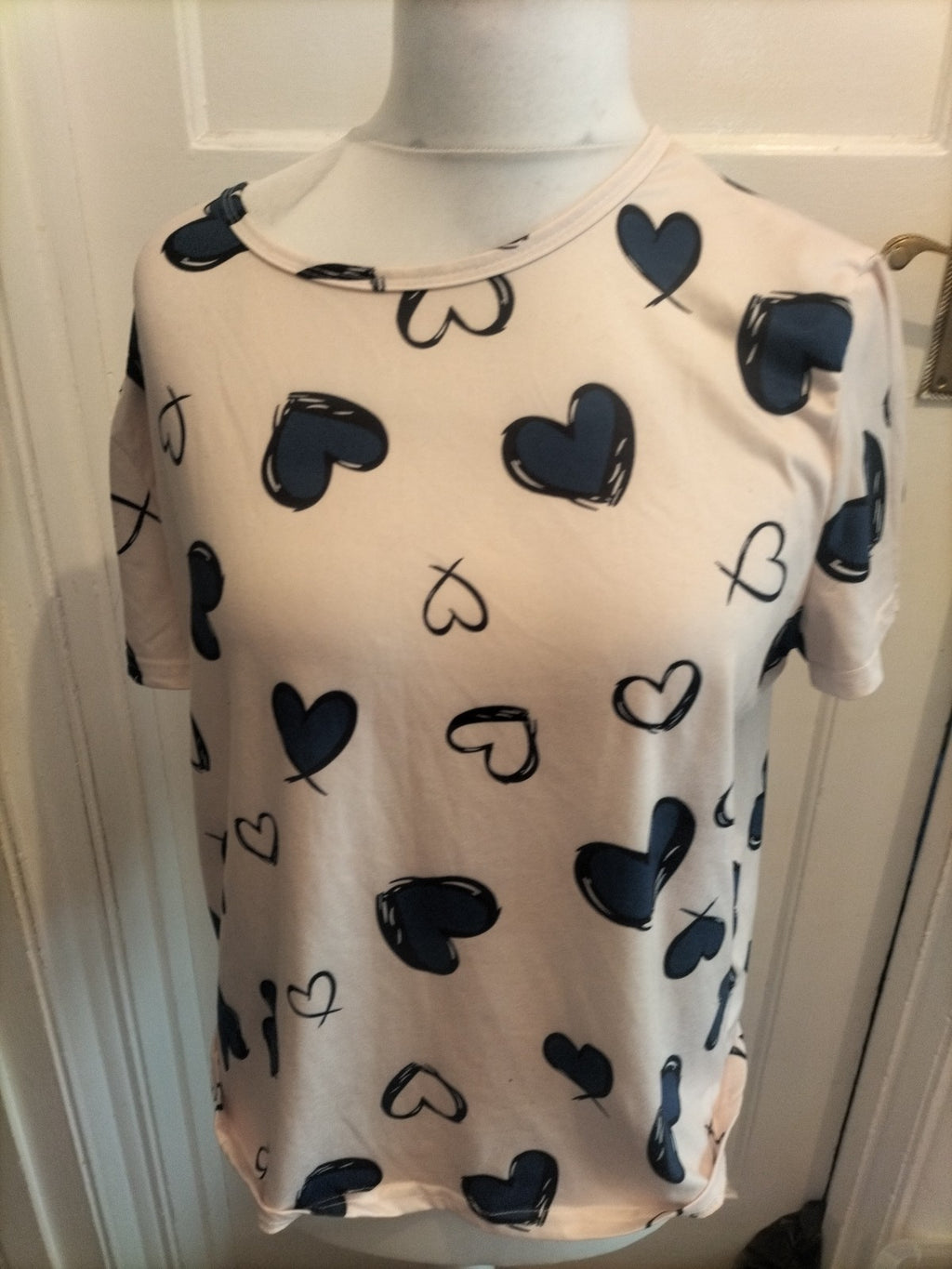 XL Blue And Cream Love heart Pyjama Top