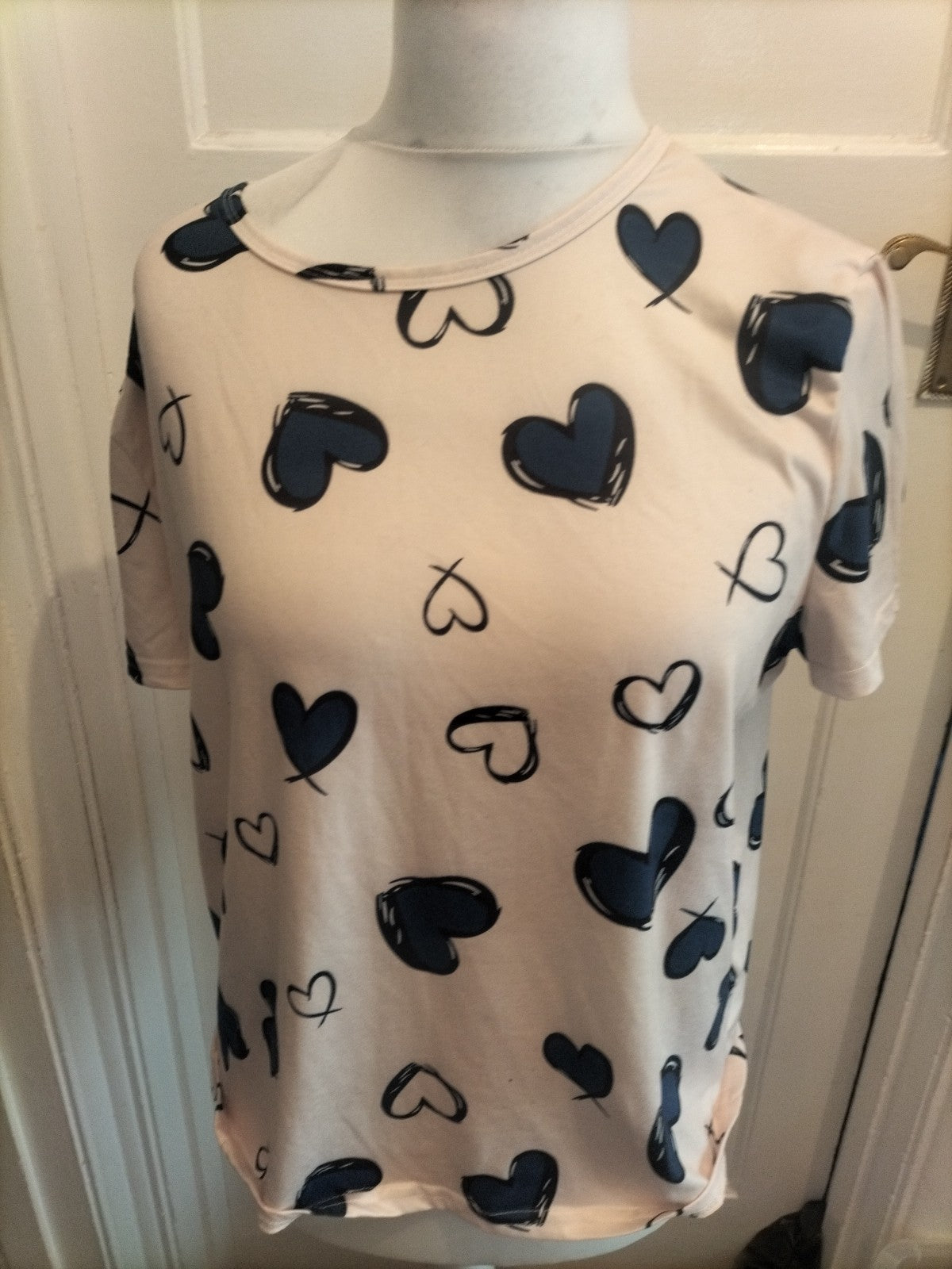 XL Blue And Cream Love heart Pyjama Top