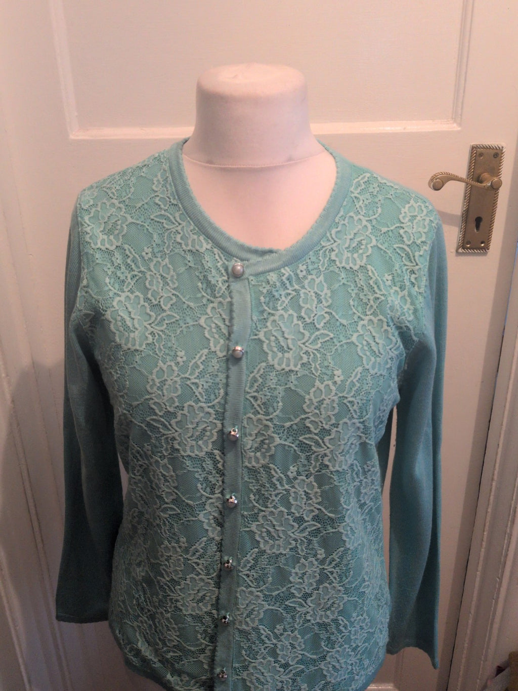BM Collection Medium Aqua Lace Pattern Cardigan