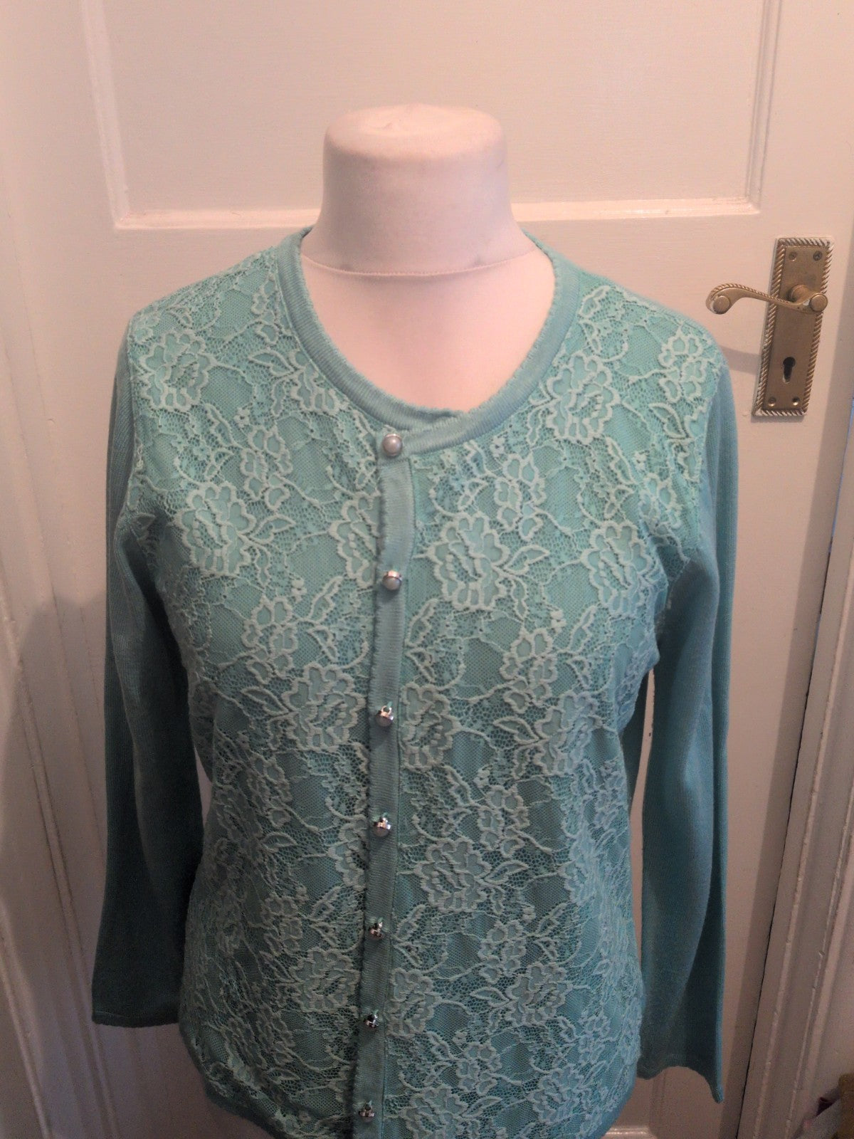BM Collection Medium Aqua Lace Pattern Cardigan