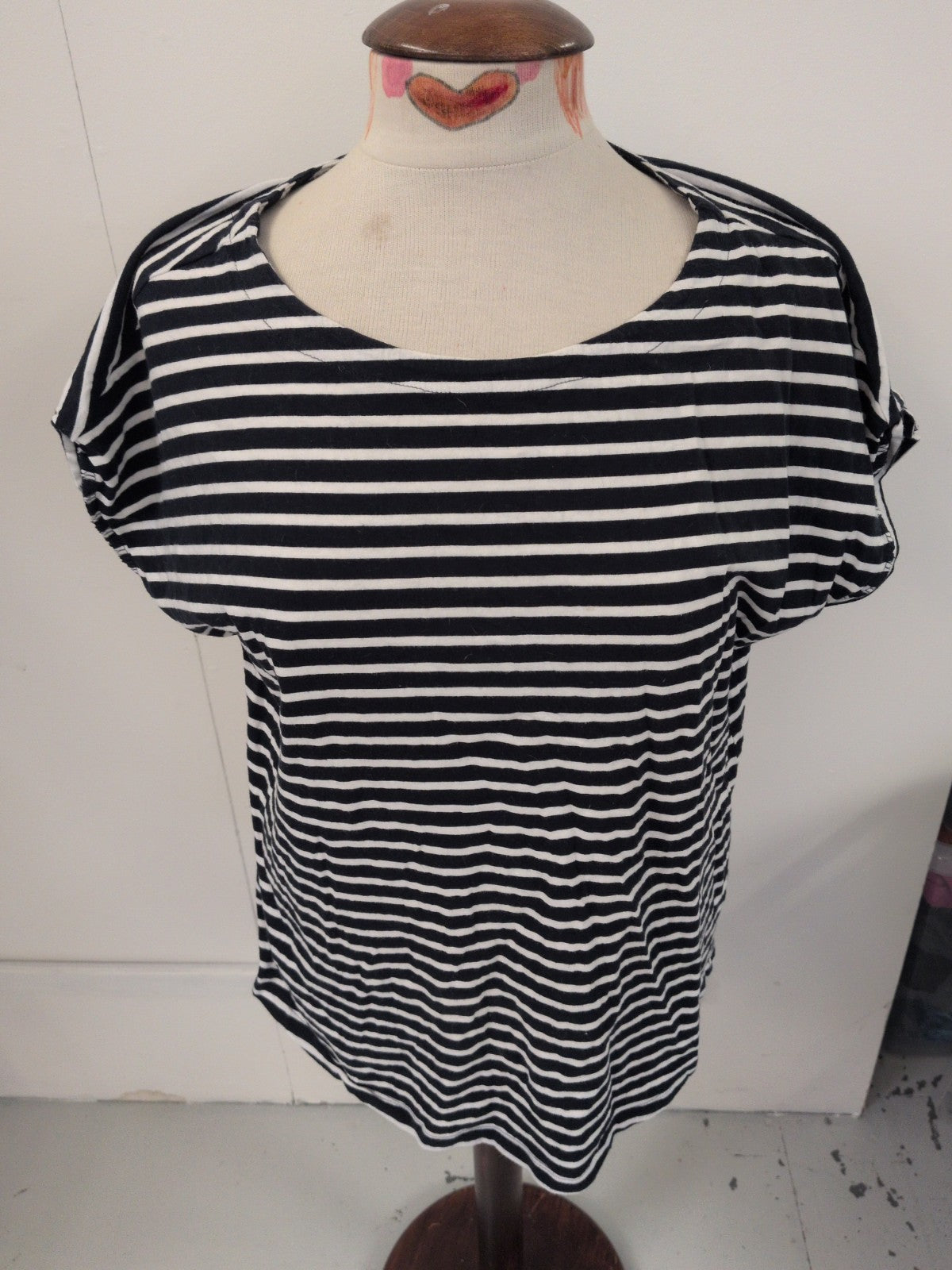 Next Large Navy Stripe Cap Sleeve T-shirt