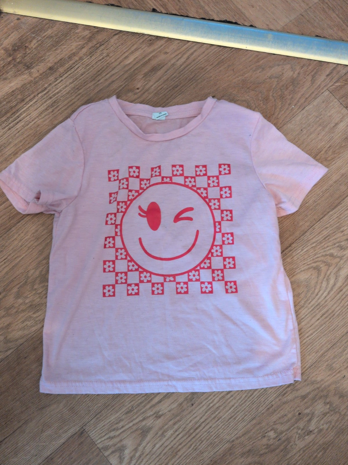 Shein 7 Years Pink And Red Short Sleeve T-shirt