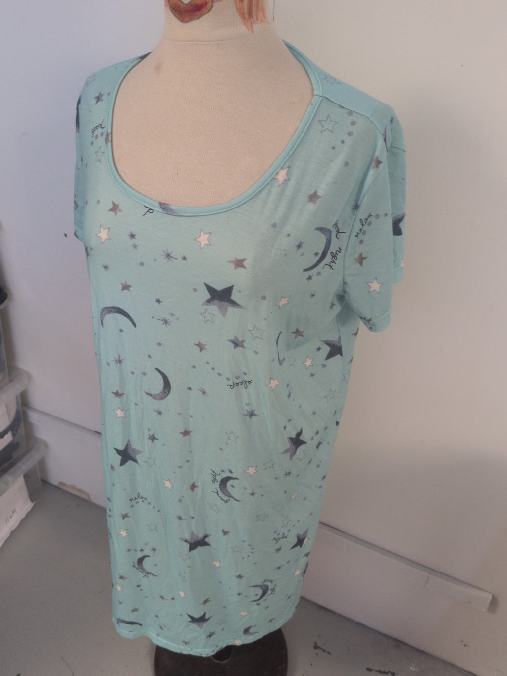 Large Turquoise Star And Moon Pyjama Nighty