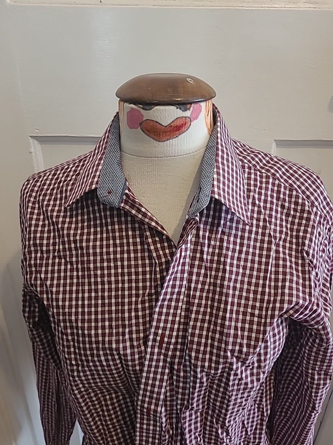 Mens Jeff Banks Size Medium Purple White Check Tailored Fit Long Sleeved Shirt