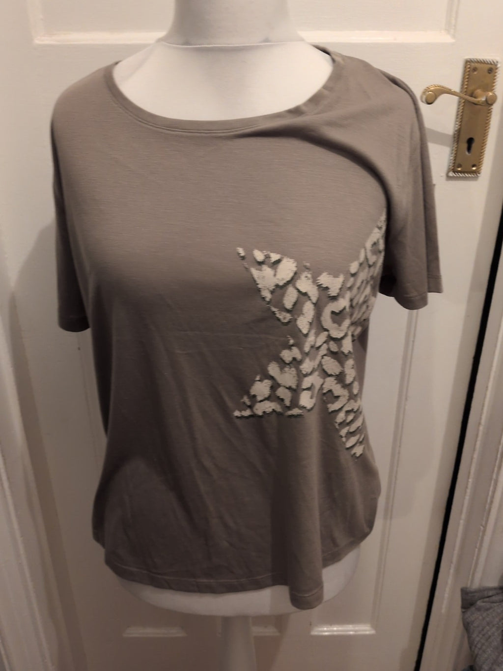 M&S Collection 14 Khaki Green White Pattern Short Sleeve Blouse