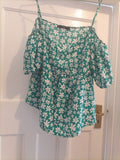 Ladies George Size 8 Green White Floral Short Sleeved V Neck Top