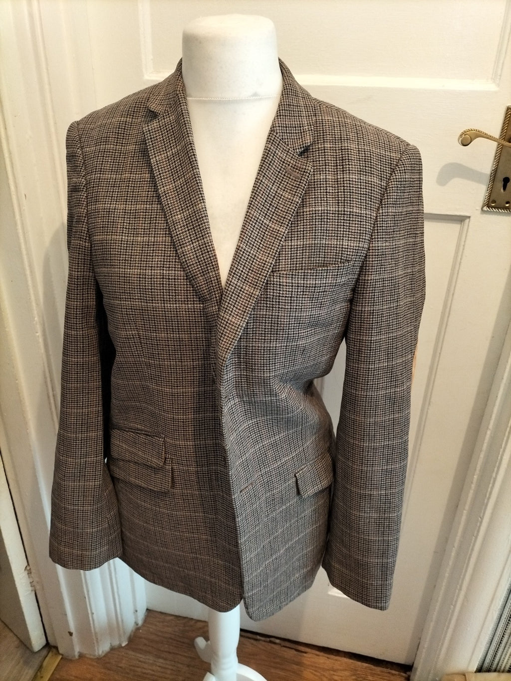 Rocha John Rocha 38R Beige Check Lined Suit Jacket