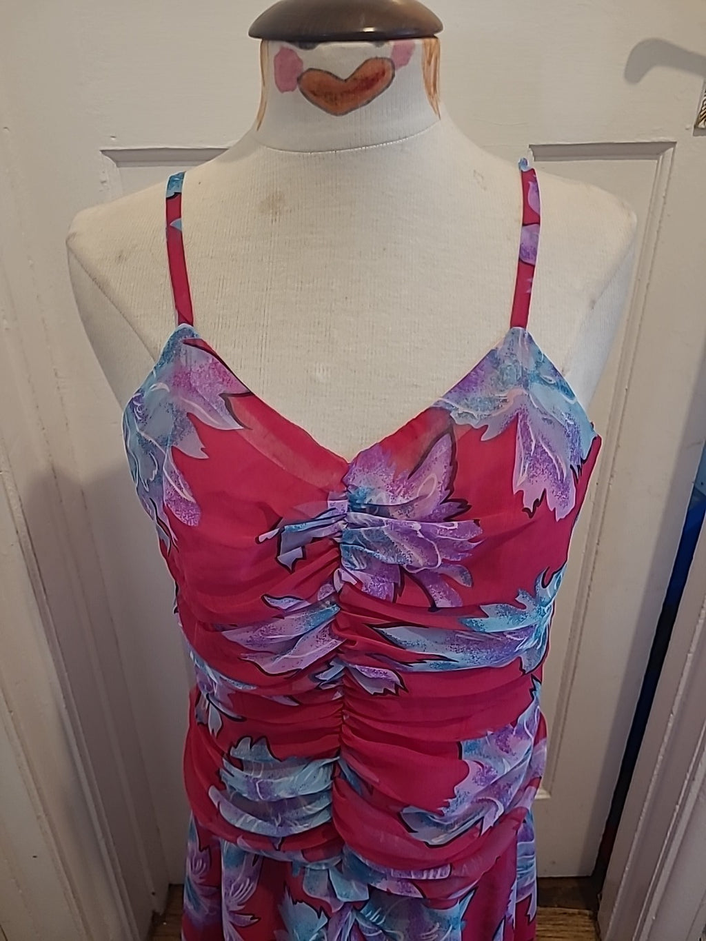 Ladies Image Size 10-12 Pink Floral Lined Sleeveless Dress