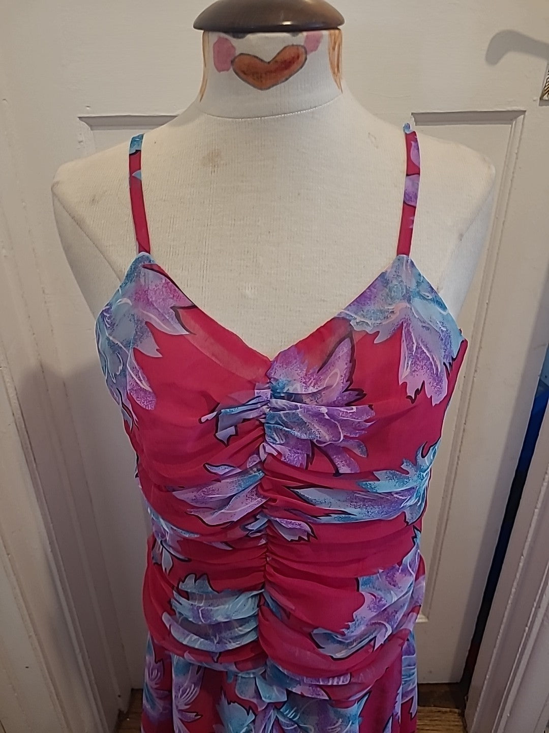 Ladies Image Size 10-12 Pink Floral Lined Sleeveless Dress