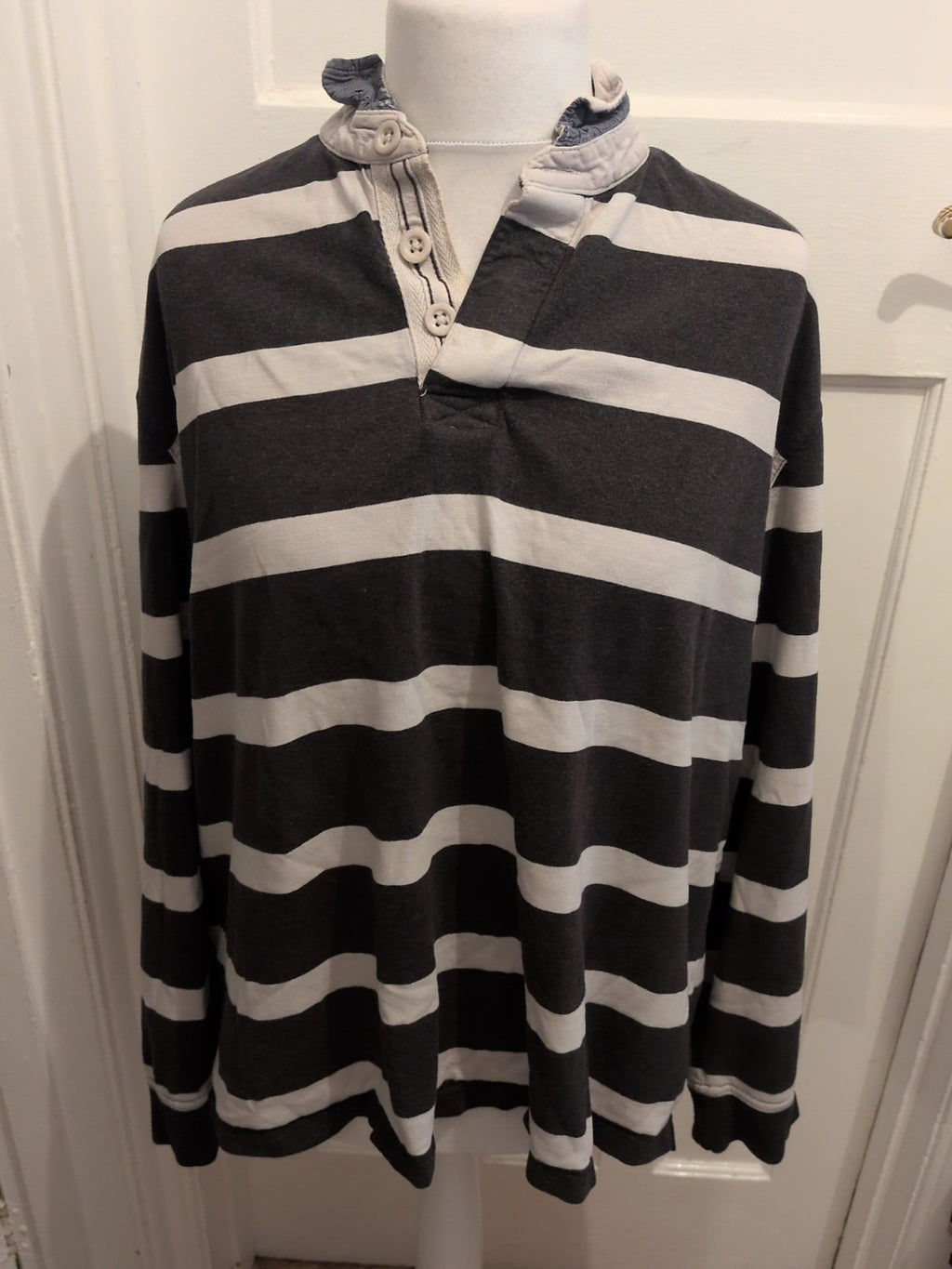 TU 2XL Charcoal And White Stripe Long Sleeve Polo