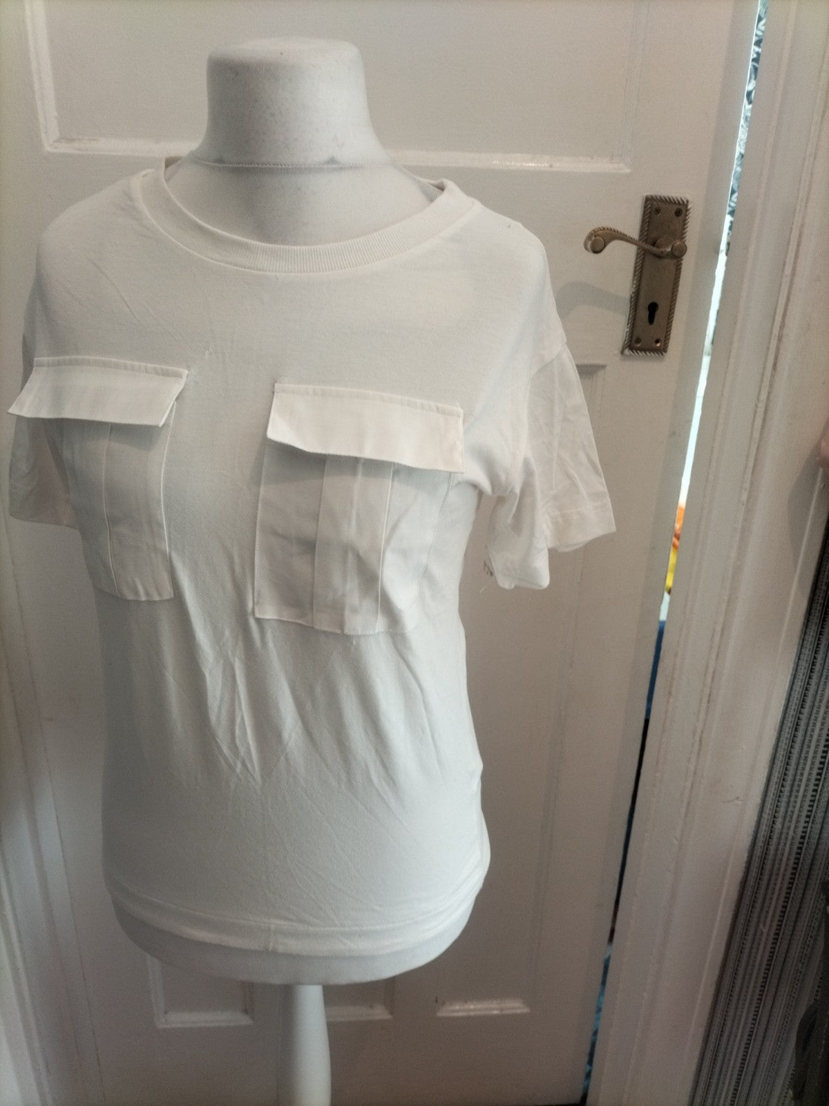 Next 8 White Double Chest Pocket Short Sleeve T-shirt