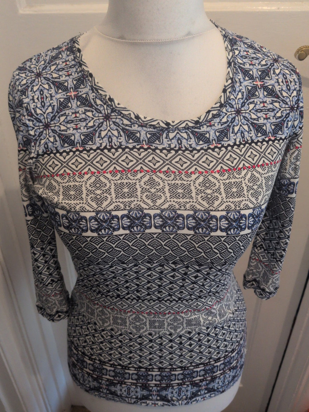 Olson 12 Blue Black Red Long Sleeve Blouse