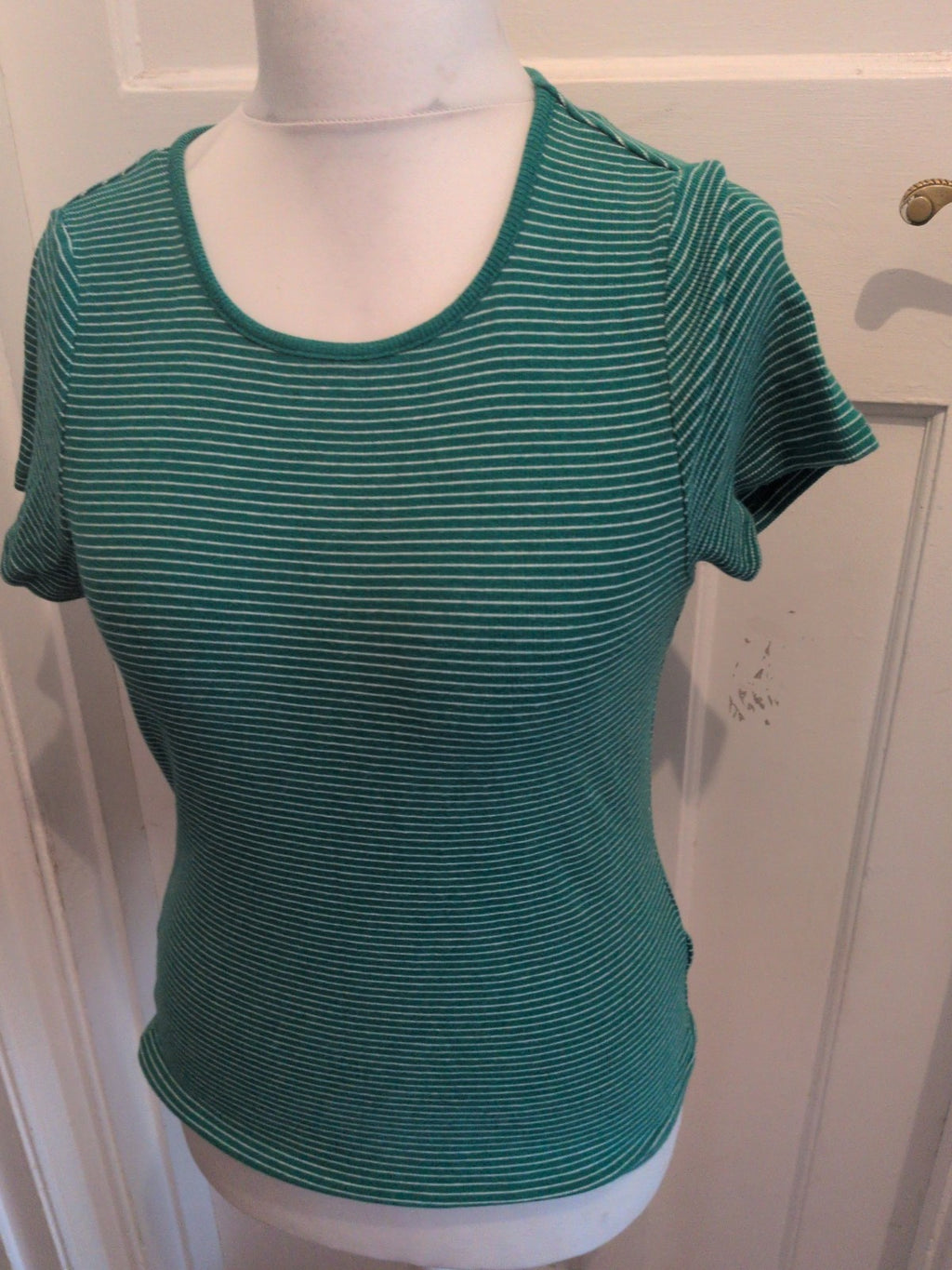 M&S Collection 18 Green And White Stripe Short Sleeve T-shirt