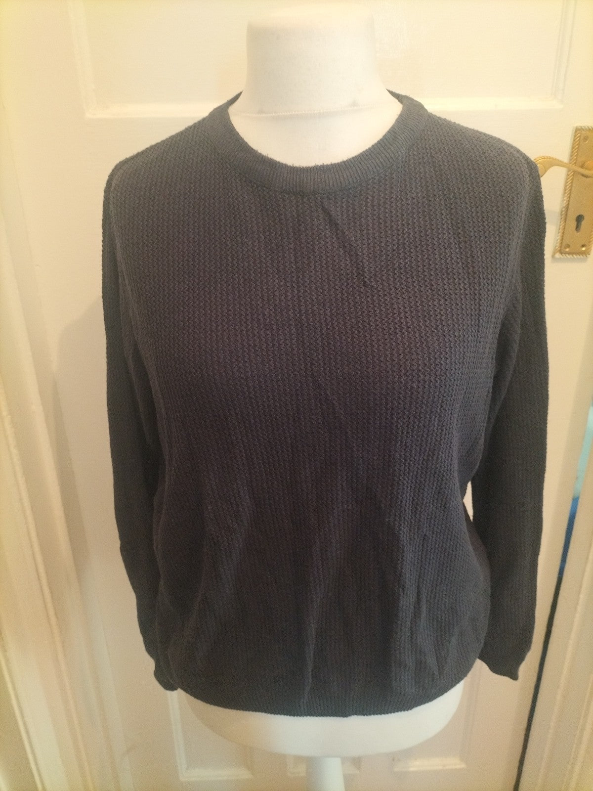 Mens River Island Size Small Navy Long Sleeved Textured Jumper