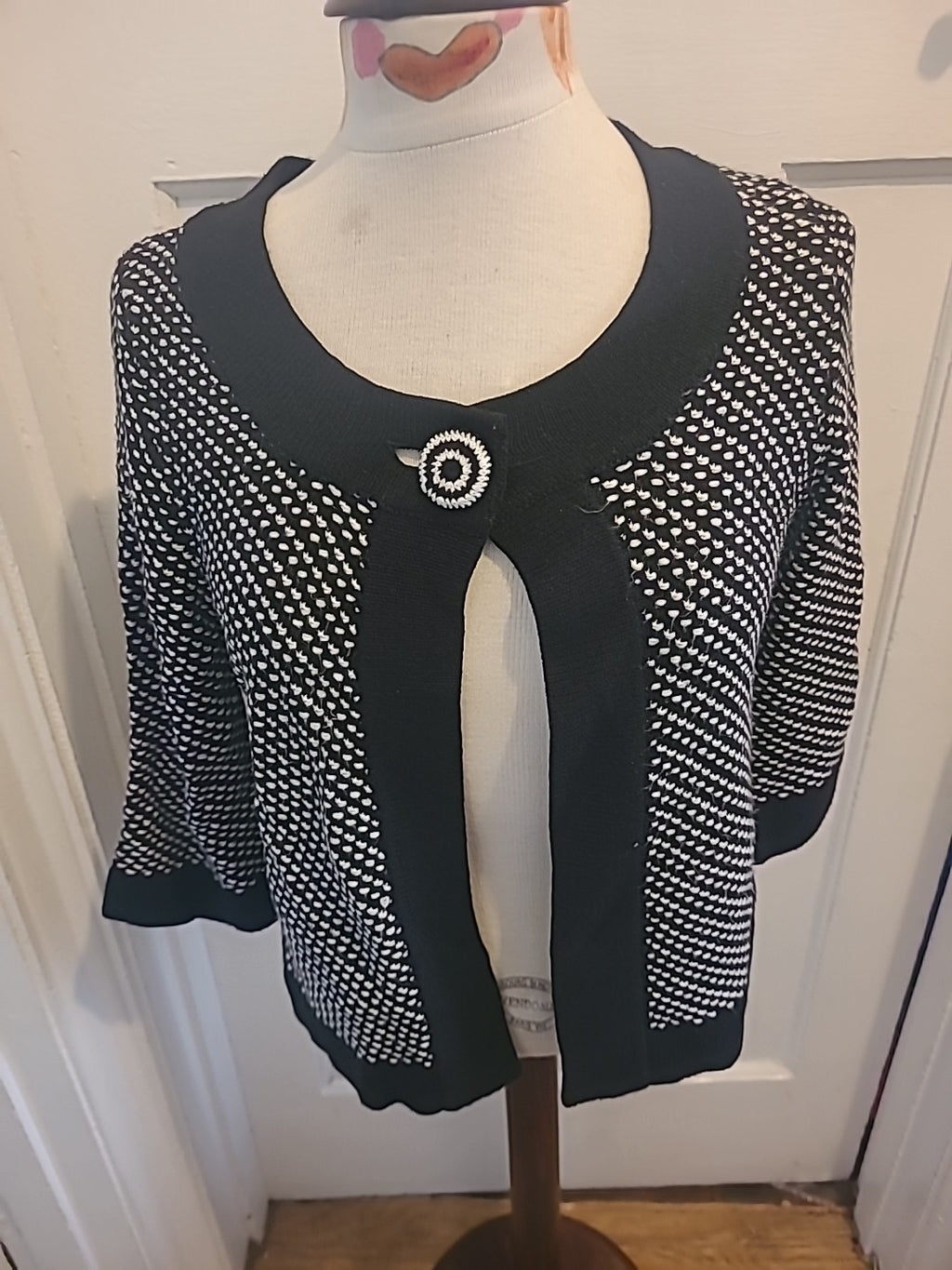 Ladies George Size 8 Black/White Half Sleeved Cardigan