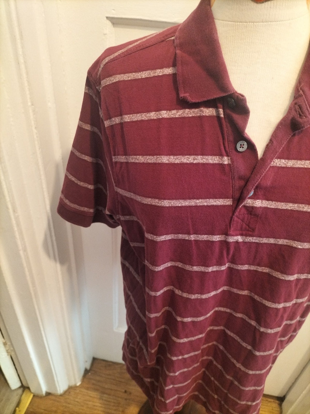 Mens Marks And Spencer Size Large Regular Fit Purple White Striped Short Sleeved
