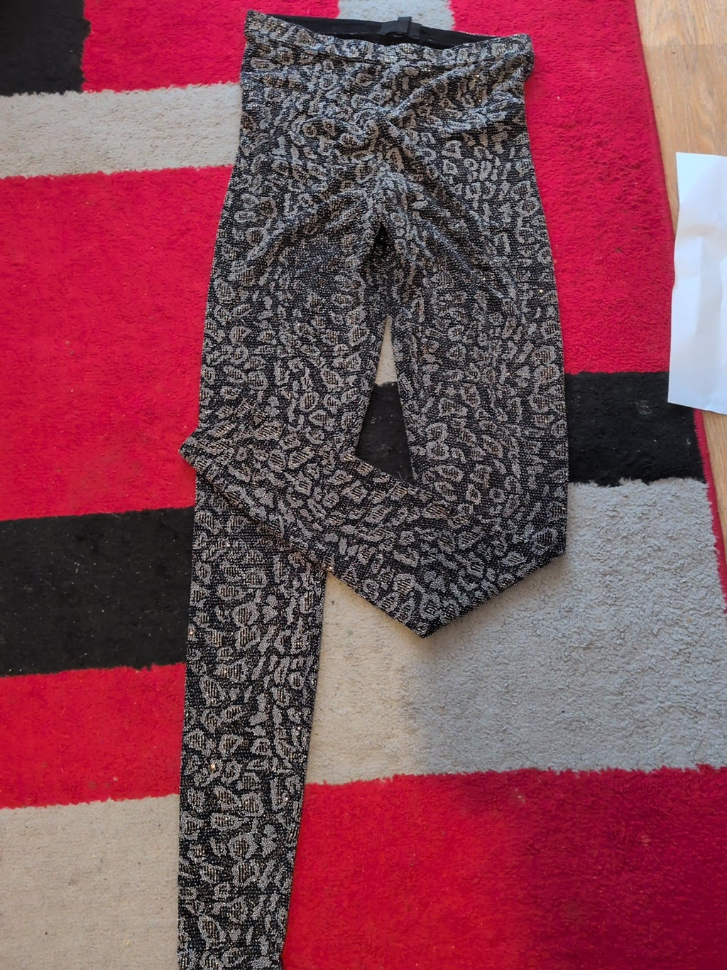 Ladies Topshop Size 12 Silver And Black Elasticated Leggings