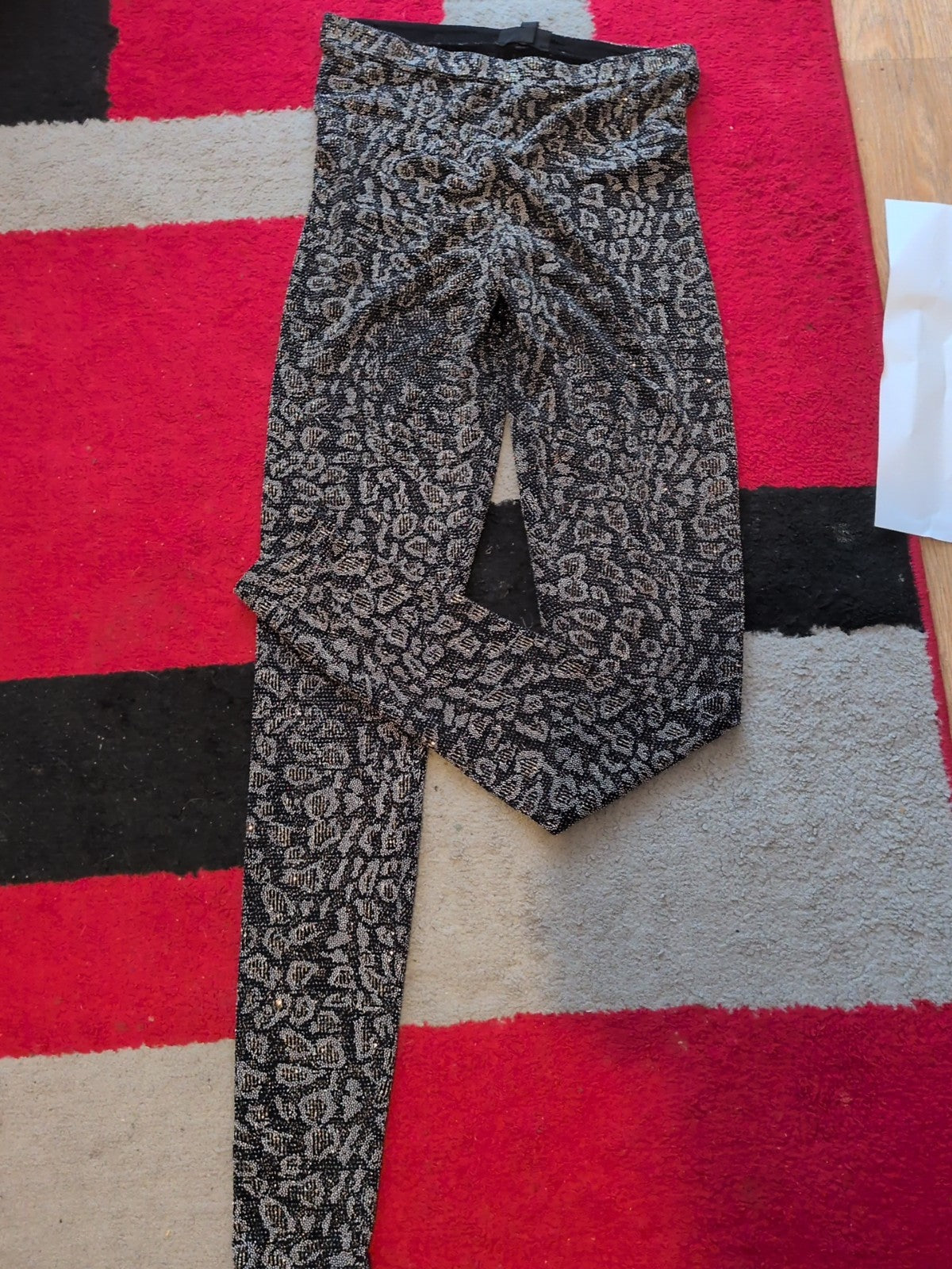Ladies Topshop Size 12 Silver And Black Elasticated Leggings