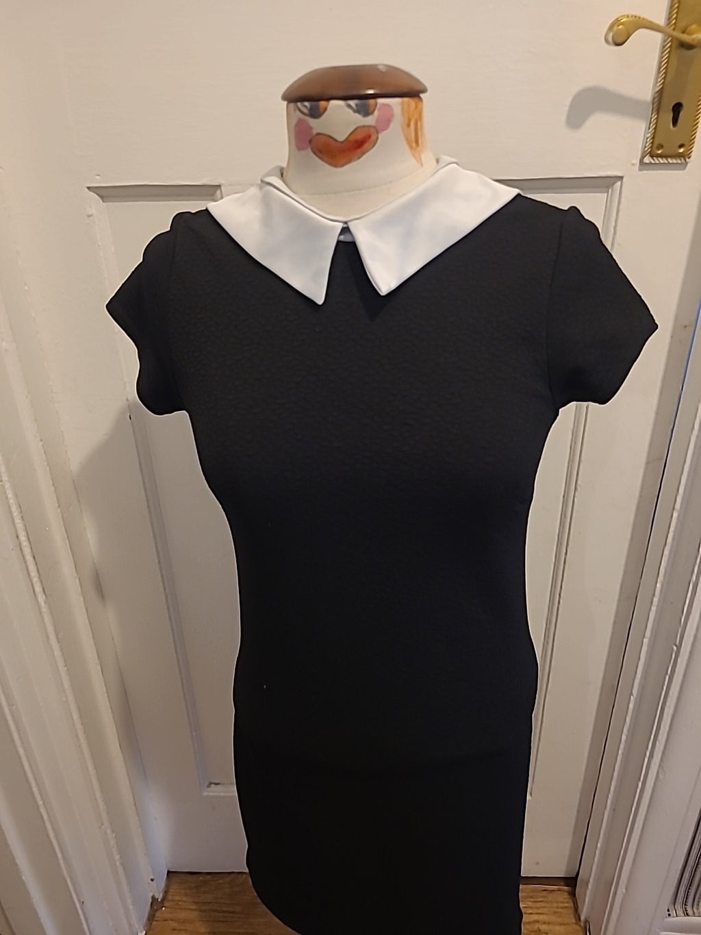 Ladies Cameo Rose Size 10 Black With White Collared Short Sleeved Pencil Dress