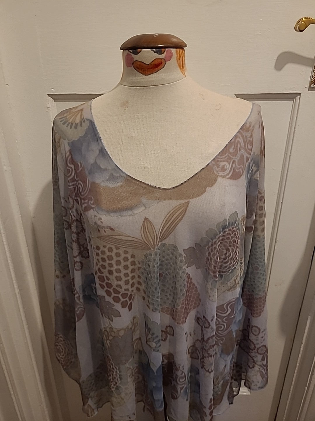 Ladies Seven Size Large Grey/Brown See Through Long Sleeved Top