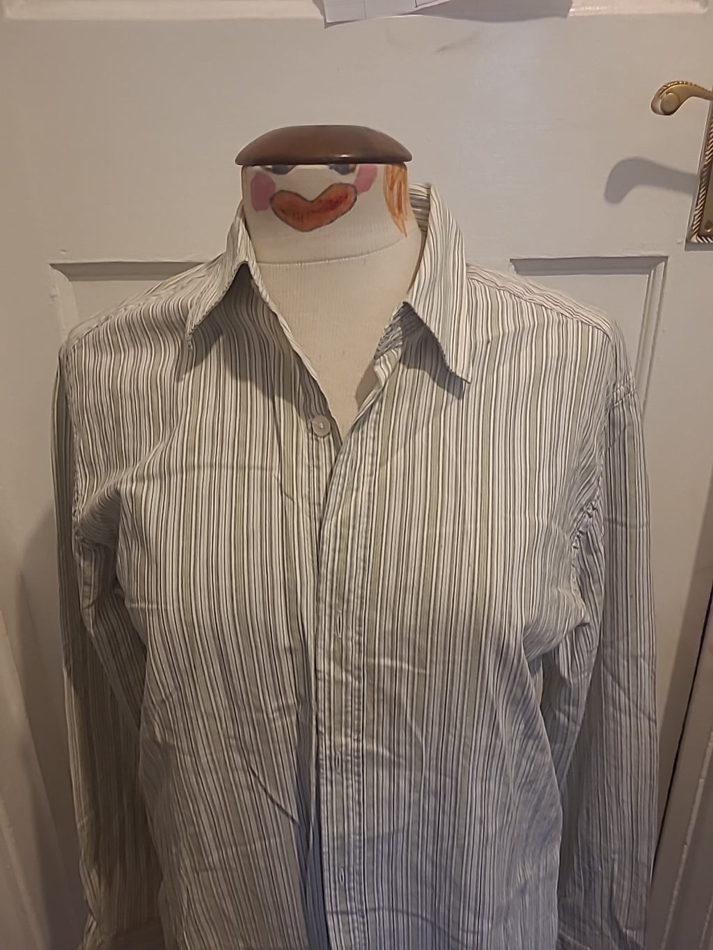 Mens Monsoon Size Small Grey/Black/Beige Striped Long Sleeved Shirt