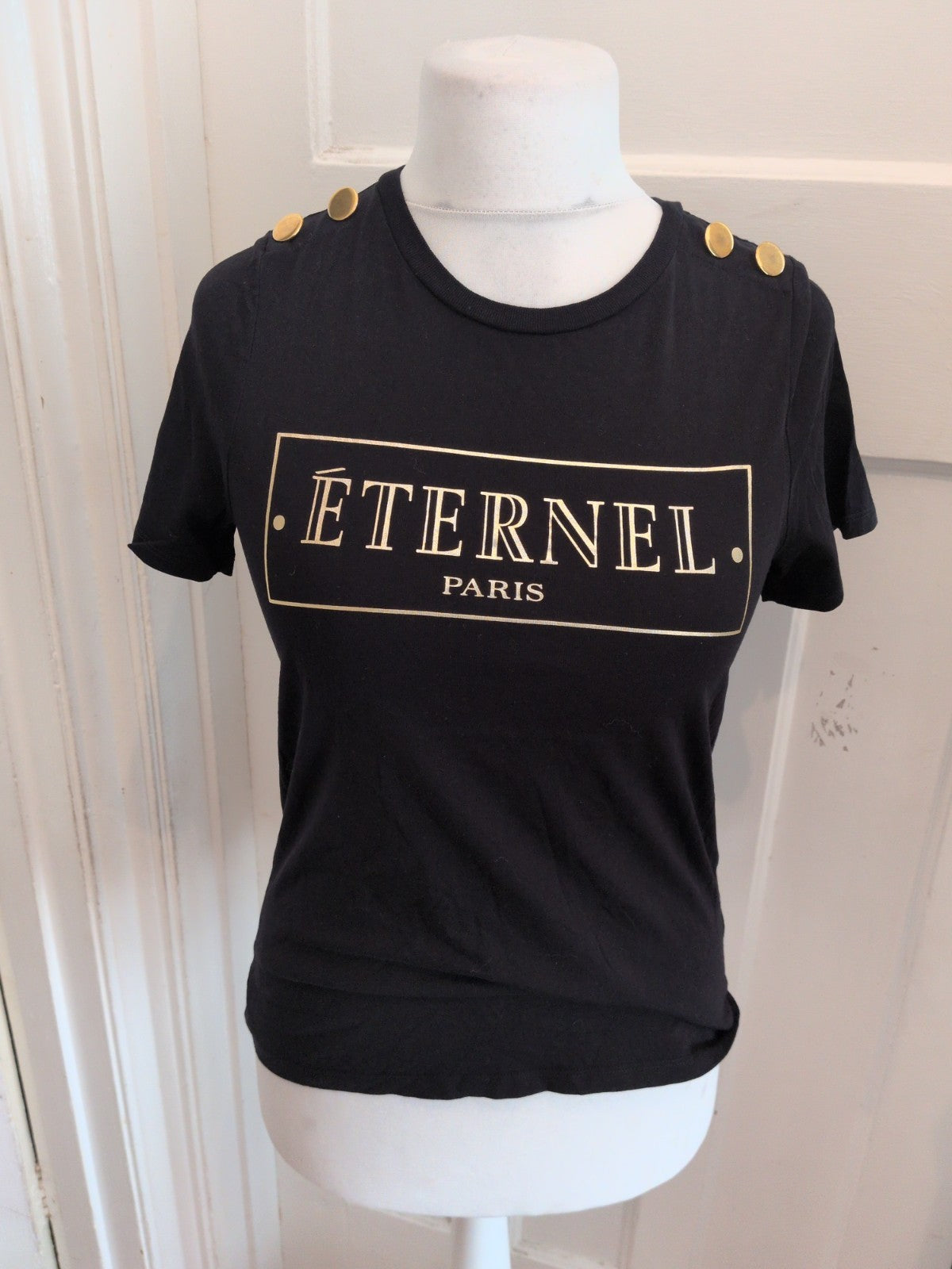 River Island 10 Black With Gold Print Short Sleeve T-shirt