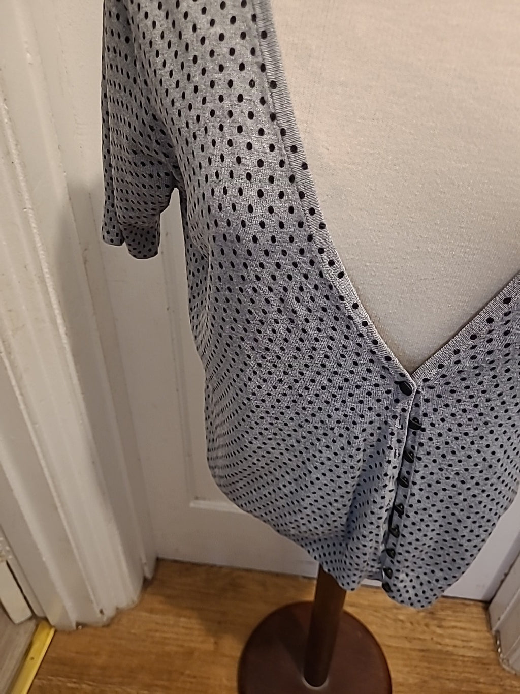 Ladies Marks And Spencer Size 16 Grey Polkadot Short Sleeved Blouse