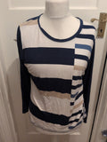 Pauporte Size 4 Navy With Multi Pattern Long Sleeve Blouse